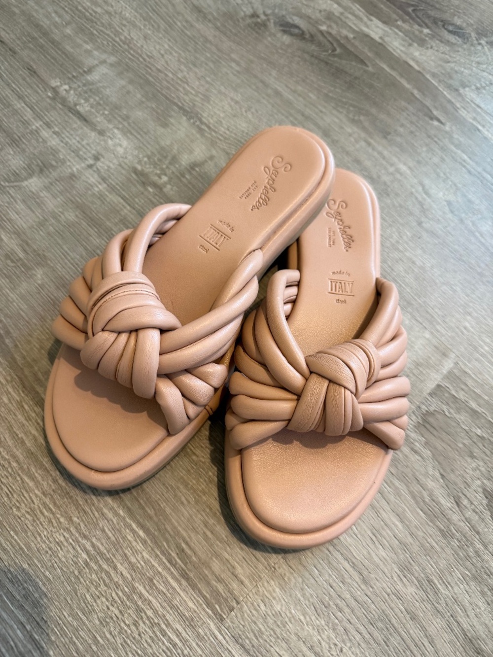 Seychelles Nude Blush Knotted Leather Slide Sandals Made in Italy Size 6.5